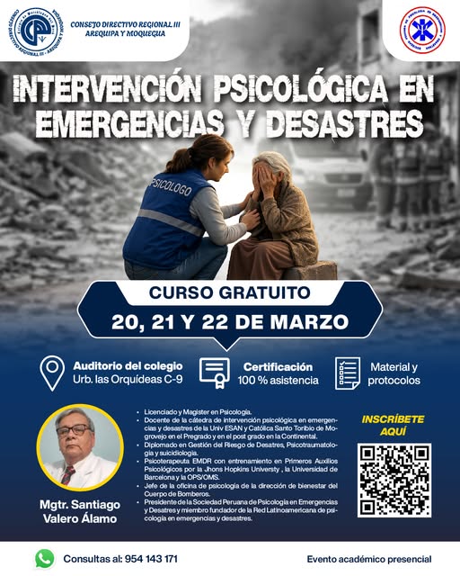 Curso presencial gratuito: Intervención Psicológica en Emergencias y Desastres.