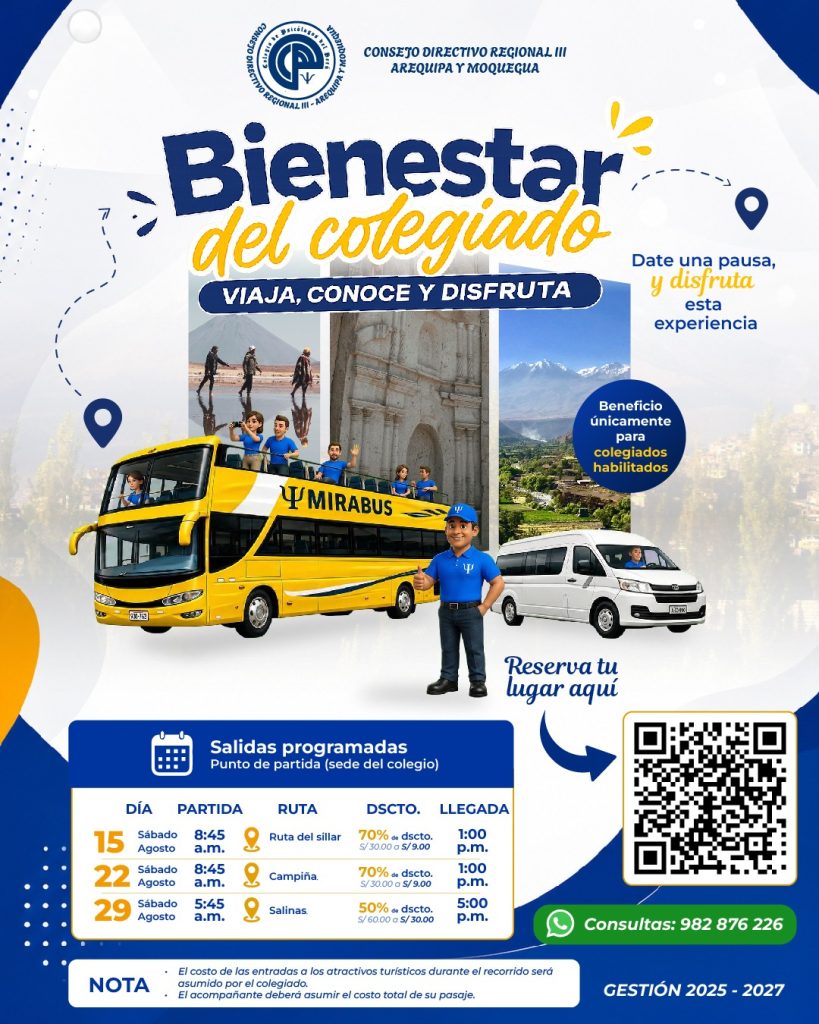 Programa Bienestar del Colegiado: salidas especiales por el aniversario de Arequipa